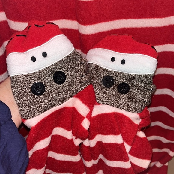 Nick & Nora footed red white sock monkey pajamas adult size small - Picture 10 of 12